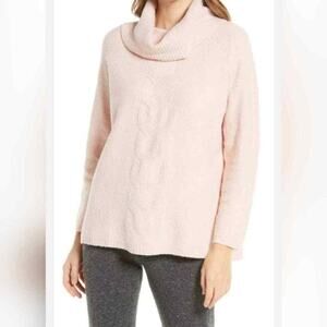 Caslon NEW Pink Marshmallow Cable Knit Detail Cowl Neck Tunic Sweater S MSRP $89